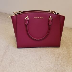 Michael Kors Raspberry and Gold Satchel